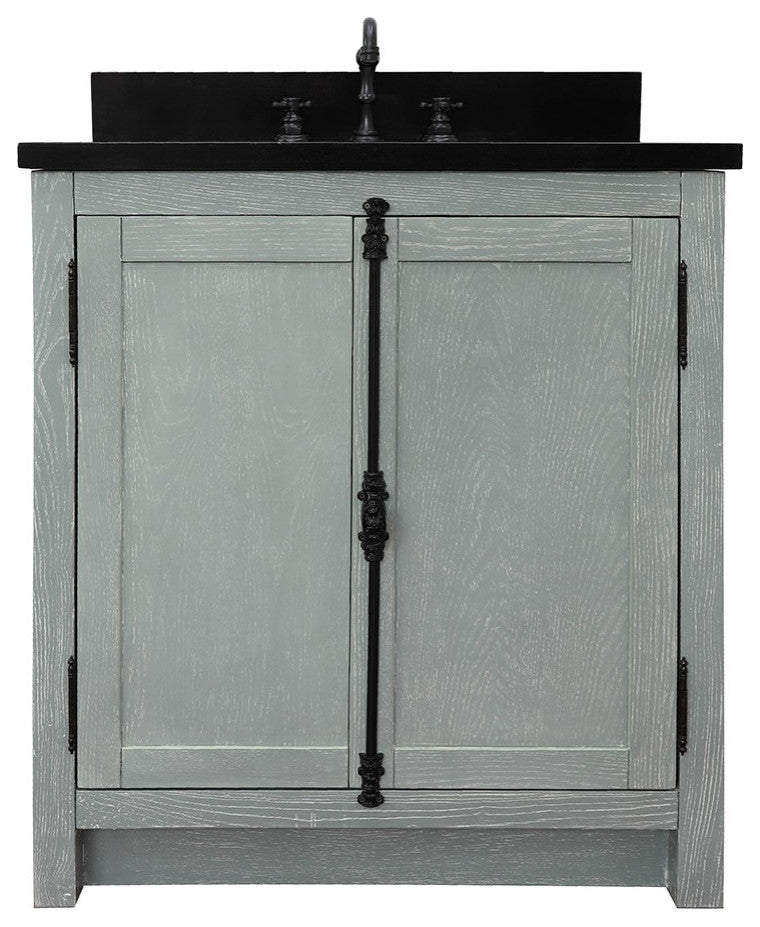 30" Single Vanity, Gray Ash, Black Galaxy Top, Oval Sink
