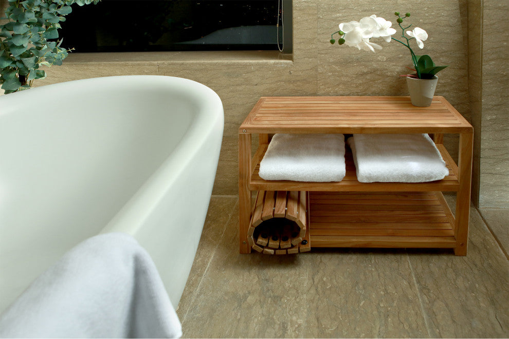 Nordic Style Teak Natural Shower and Bath Indoor/Outdoor Bench, 28" Length