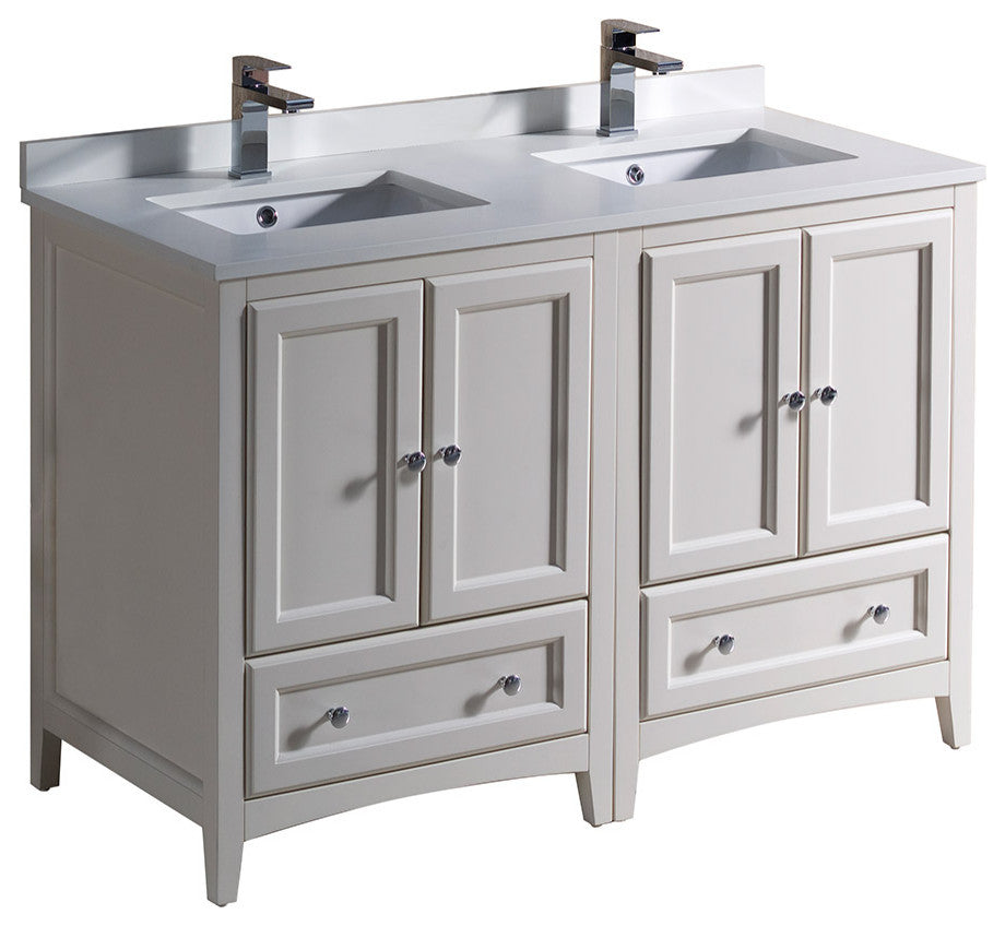 48" Oxford Double Sink Bathroom Cabinet, Base: Antique White, With Top and Sink