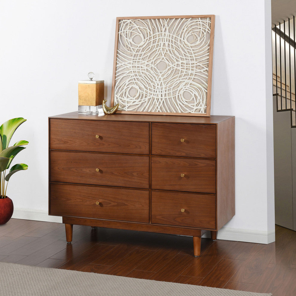 Dann Foley Six Drawer Dresser Walnut Wood Veneer