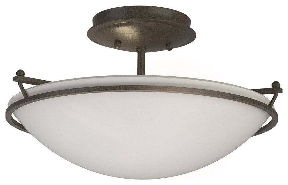 Plain Small Semi-Flush, Dark Smoke Finish, Opal Glass