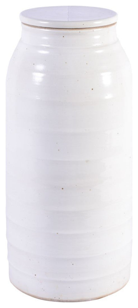 Busan White Flat Lidded Jar Tall