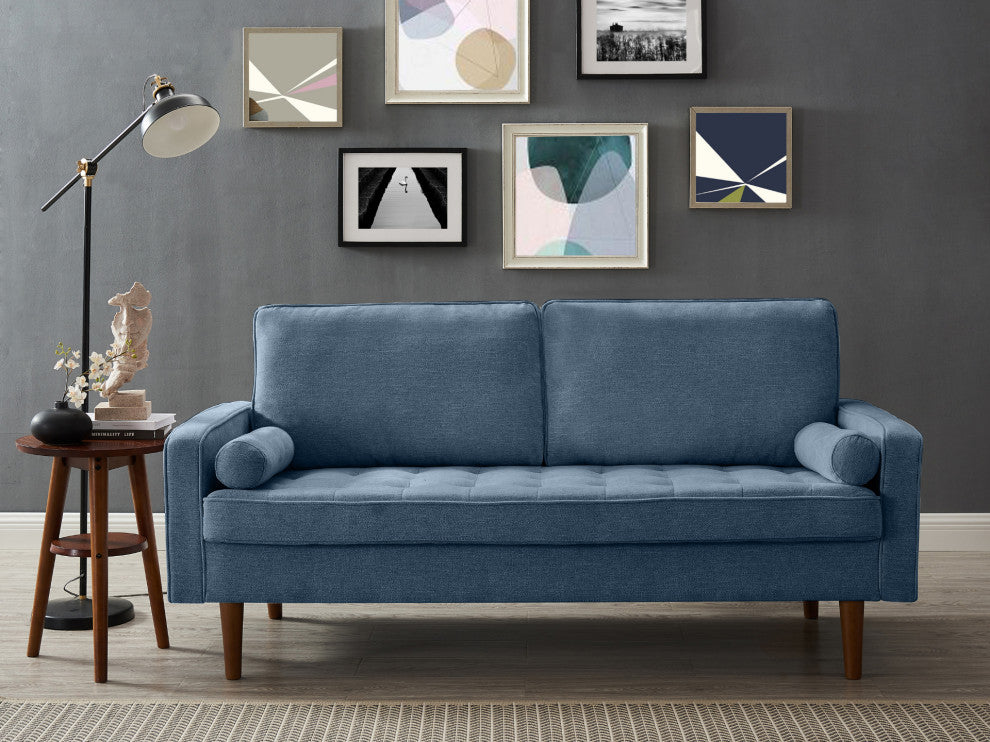 The Benard II Linen Square Arm Sofa, Steel Blue