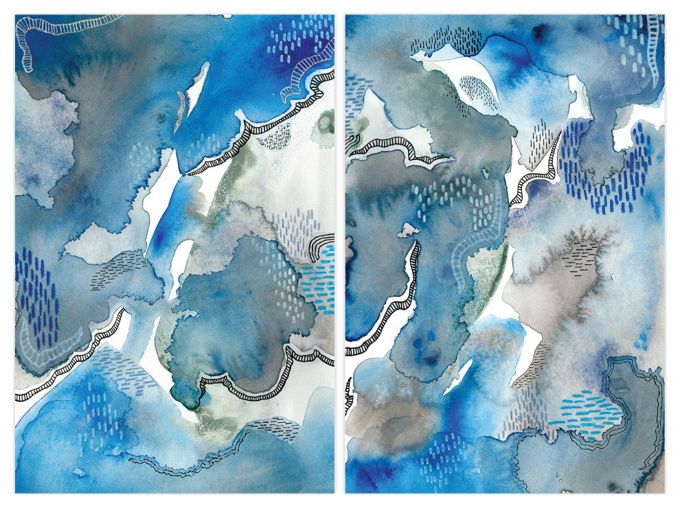Subtle Blues Abstract Printed Wall Art on Unframed Free Floating Tempered Glass