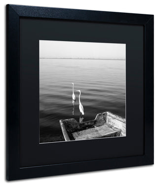 "2 Herons Leaving" Matted Framed Canvas Art by Moises Levy