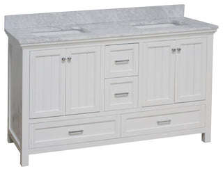 Paige 60" Bathroom Vanity, White, Carrara Marble, Double Sink