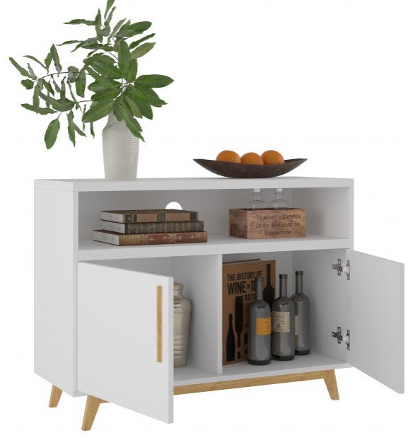 Modern White And Natural Two Door Console Table