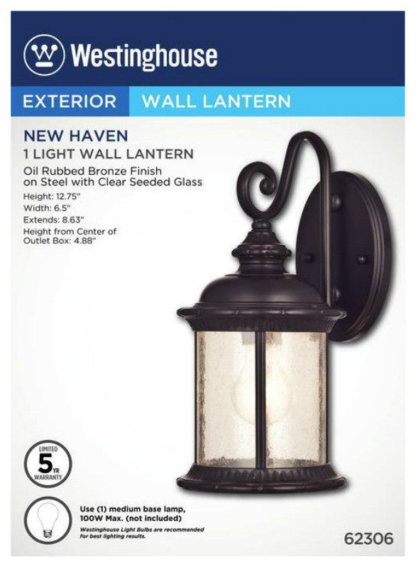Westinghouse 6230600 Exterior Wall Lantern, Oil Rubbed Bronze