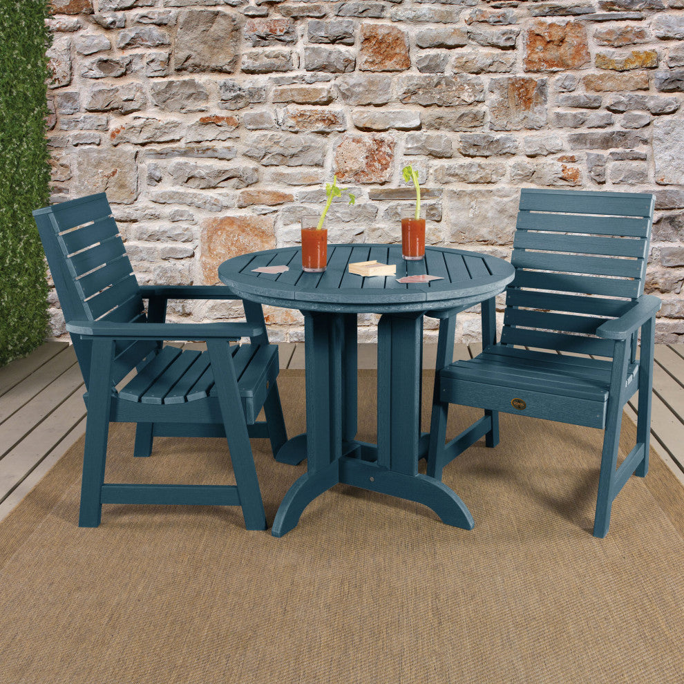Glennville 3-Piece Round Dining Set, Weathered Acorn, Nantucket Blue
