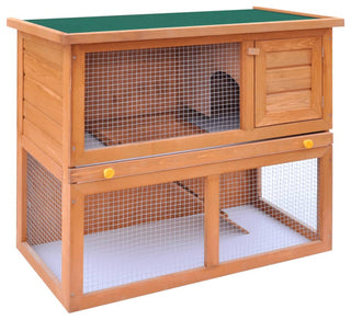vidaXL Rabbit Hutch 2-Tier Bunny Cage with Pull Out Tray Ramp Solid Pine Wood