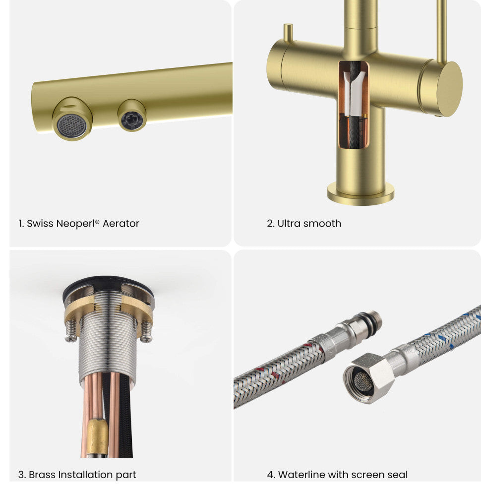 Circular 2-in-1 Water Filter Kitchen Pull Out Faucet, Brushed Gold