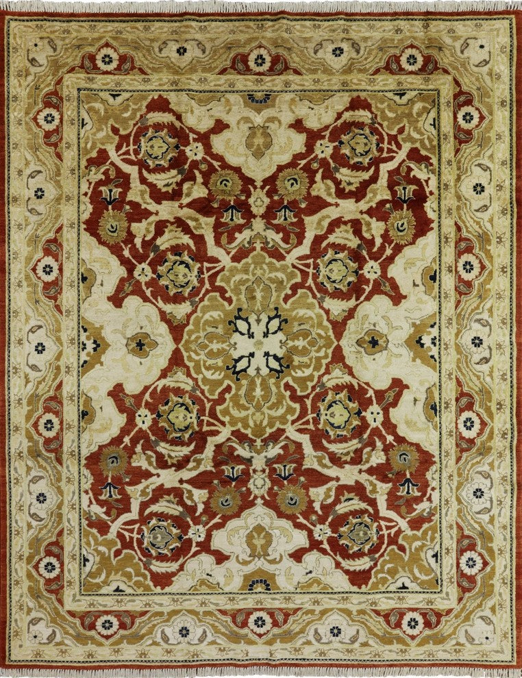 Oushak Peshawar Quality Brown Chobi Hand-Knotted Rug, 8'x10'