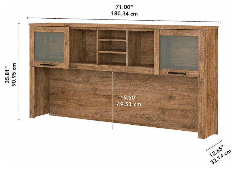 Modern Hutch, Open Shelves & Cabinets With Frosted Glass Doors, Fresh Walnut