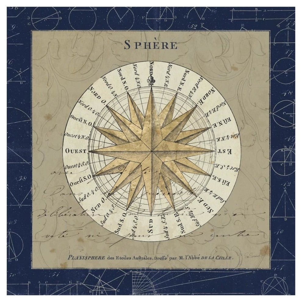 "Sphere Compass Blue" Digital Paper Print by Sue Schlabach, 20"x20"