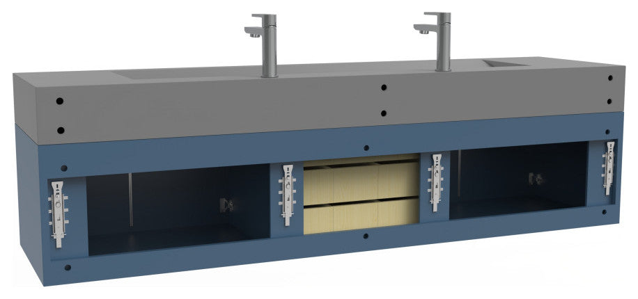 CastelloUSA Nile 72" Wall Mounted Bathroom Vanity Set, Blue, Gray Top, Chrome Handles