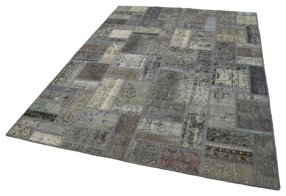 Rug N Carpet - Handmade Turkish 5' 9" x 7' 10" Gray Wool Patchwork Area Rug