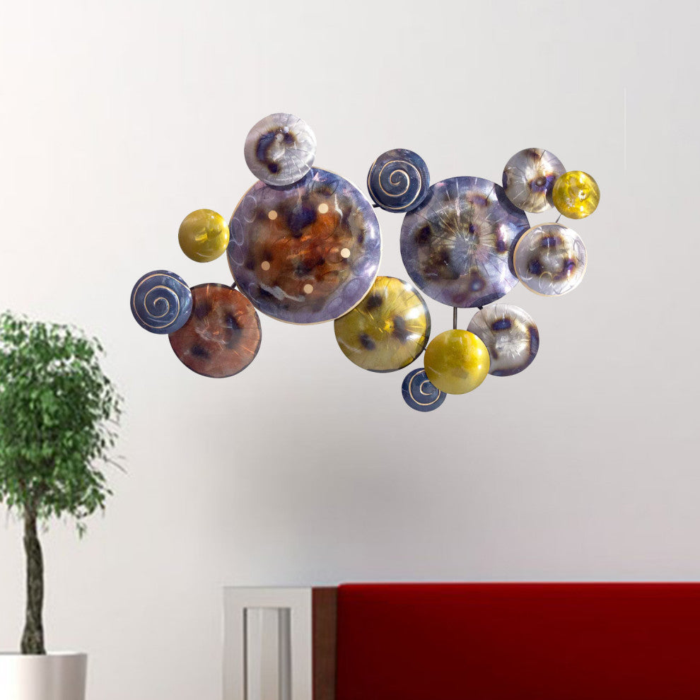 HomeRoots 41" x 6" x 26" Metallic Multi Color Metal Floating Circles Wall Decor