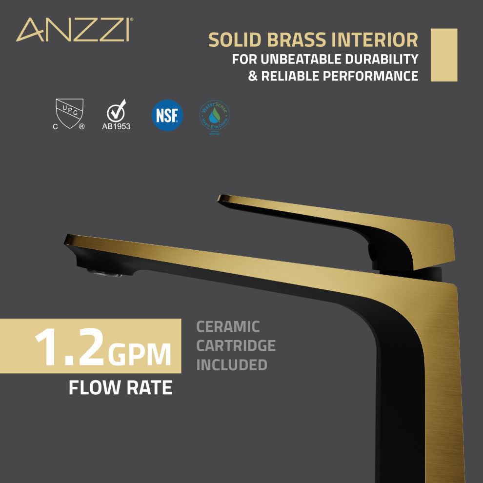 1-Handle Bathroom Vessel Sink Faucet, Matte Black and Brushed Gold