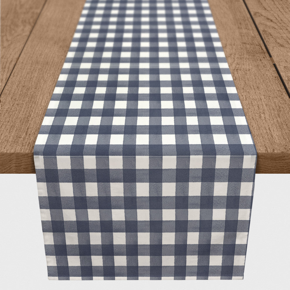 Navy Watercolor Buffalo Check 16x72 Cotton Twill Runner