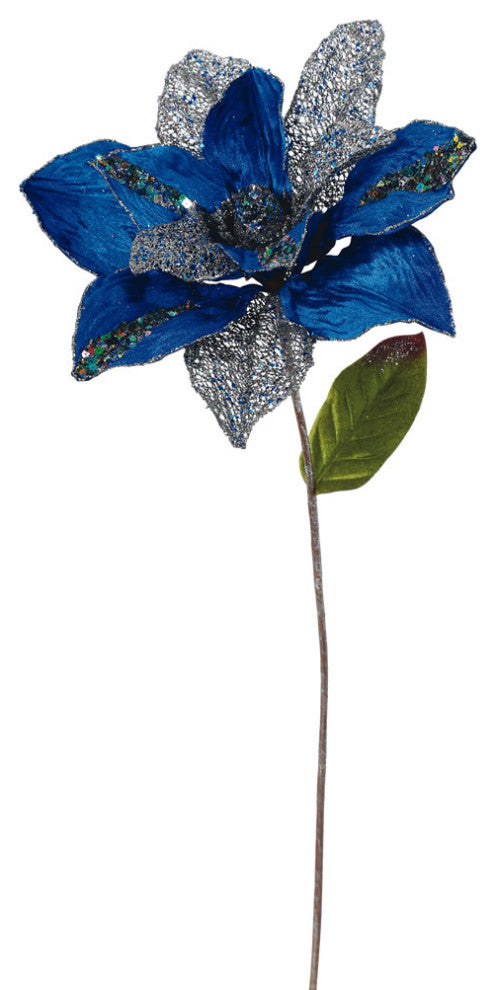 Vickerman O146202 31" Blue Glitter Magnolia Artificial Christmas Pick