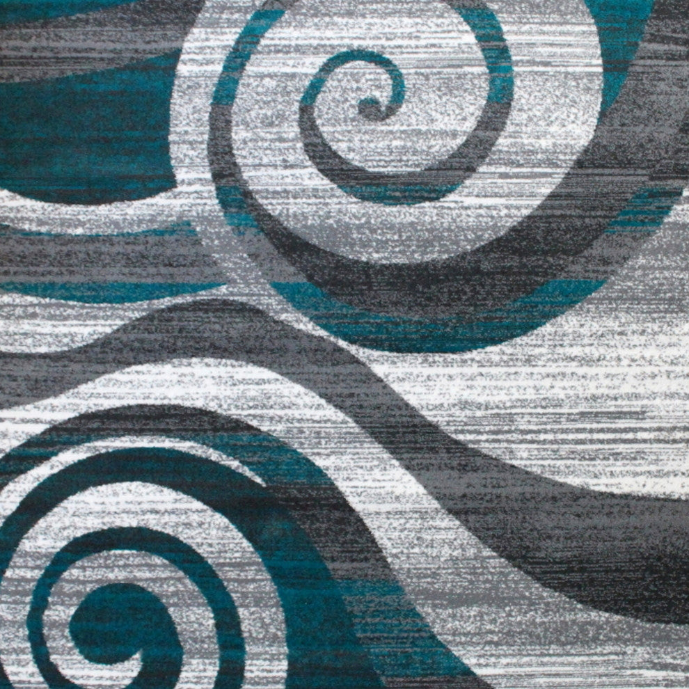 Clifton Collection Rectangle 8' x 10' Swirl Patterned Area Rug, Turquoise