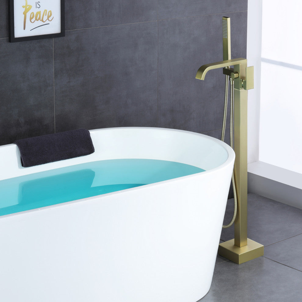Wellfor Waterfall Bathroom Tub Faucet With Hand Held Shower, Brushed Gold