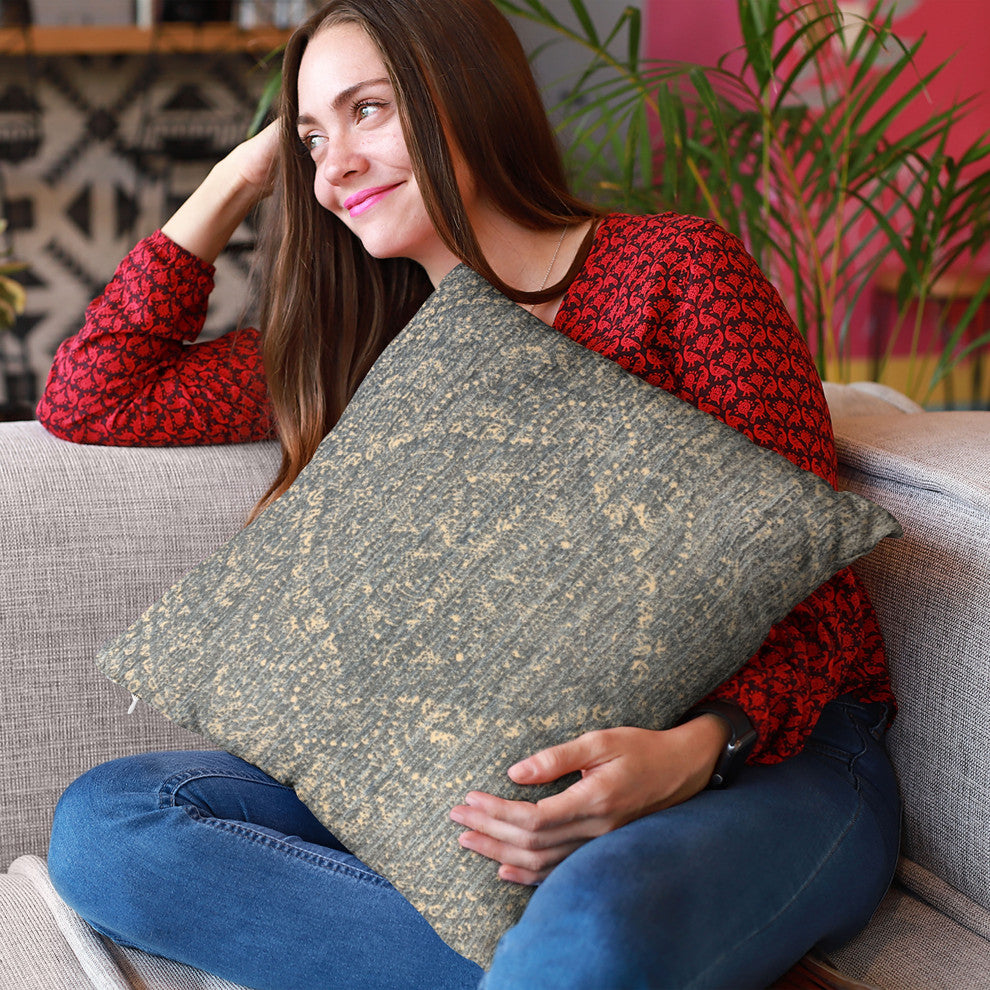 Plutus Blue Hidden Planet Medallion Luxury Throw Pillow, 18"x18"