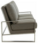 LeisureMod Jefferson Modern Faux Leather Sofa With Silver Frame, Gray