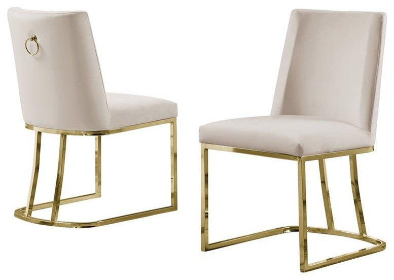 Double Minimalistic Cream Velvet Side Chairs with Gold Chrome Legs
