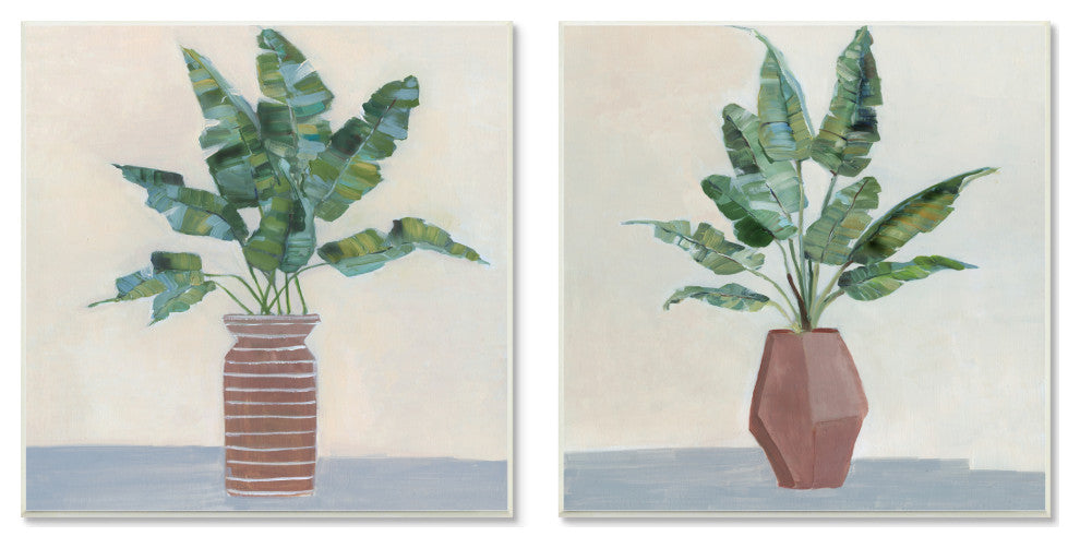 Green Palm Frond Plants Brown Jars Still Life,12 x 12