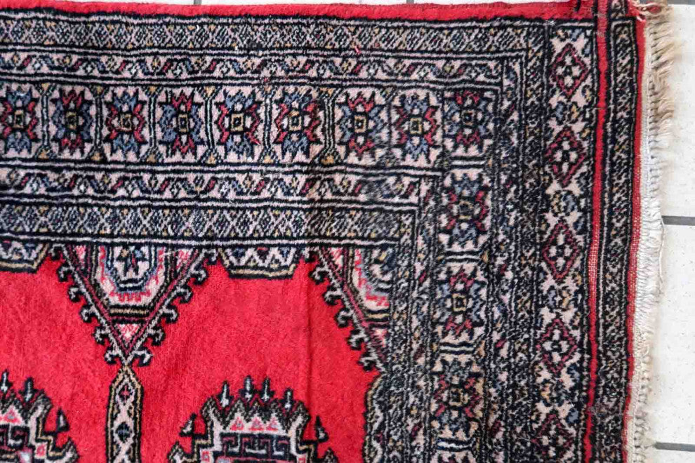 Handmade Vintage Uzbek Bukhara Rug 3'x6.1', 92cmx186cm 1970s