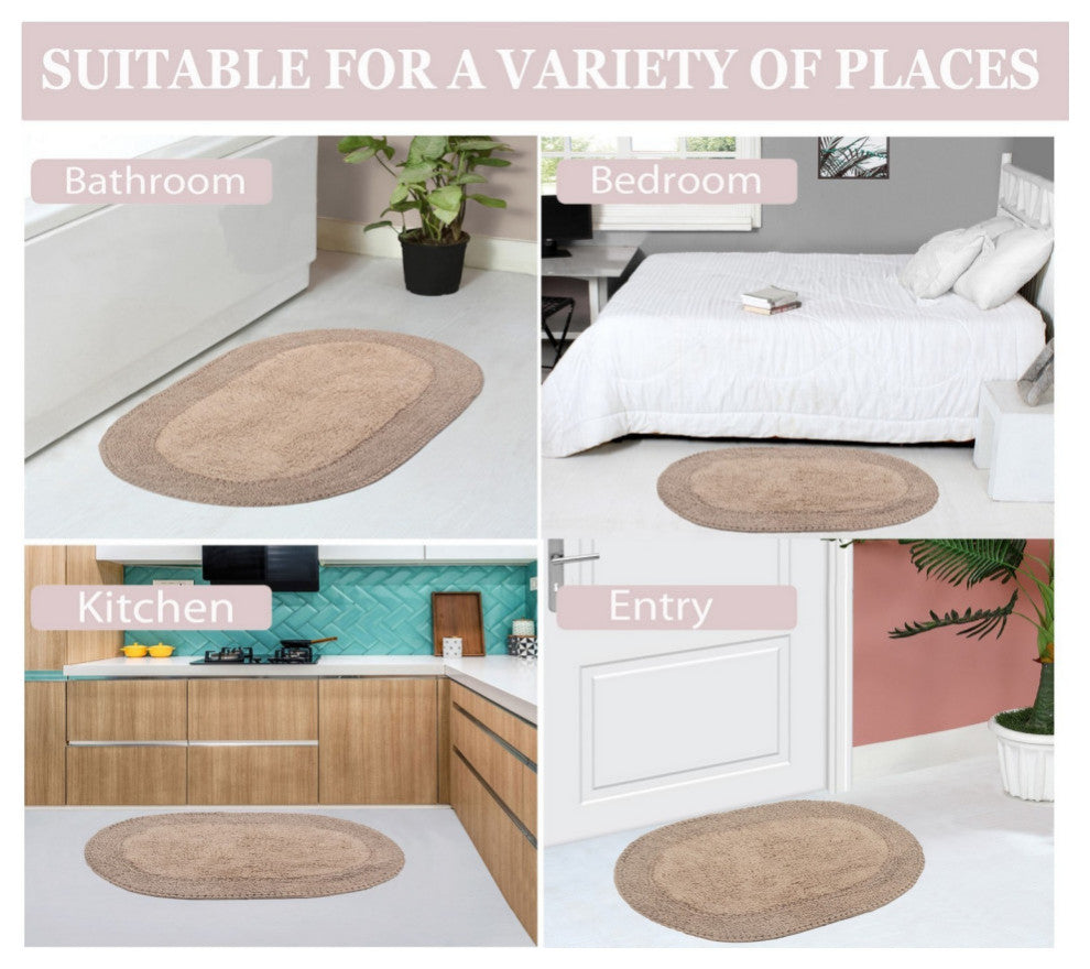 Double Ruffle Collection Bath Rugs Set, 21x34 Rectangle, Linen