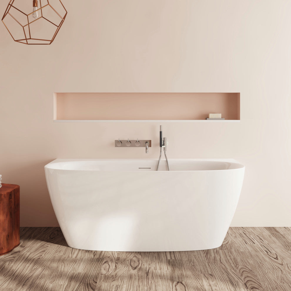 Perlato Palencia 59" Back to Wall Soaking Tub, White
