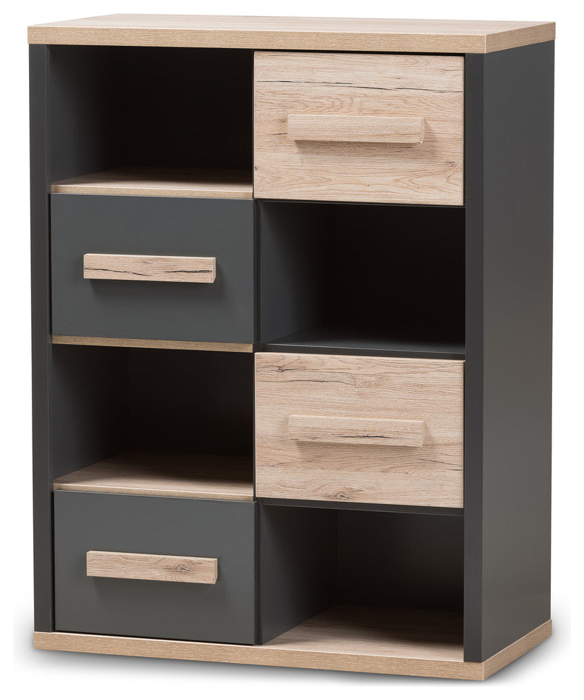 Pandora Modern Dark Gray and Light Brown Two-Tone, 4-Drawer Storage Cabinet