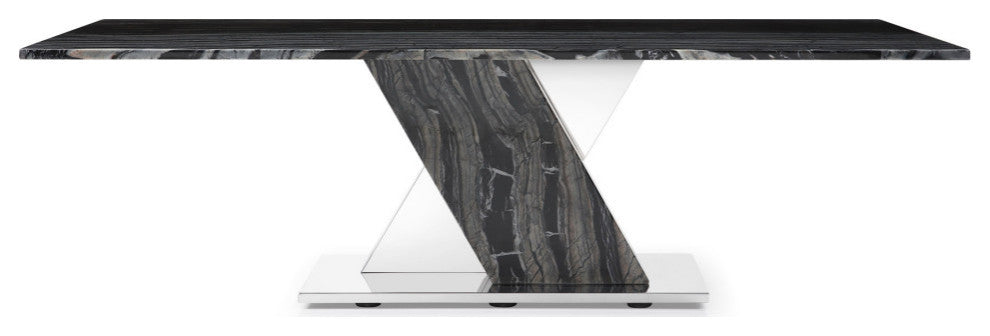 Malbec Black and White Marble Modern Coffee Table Polished Stainless Steel Base