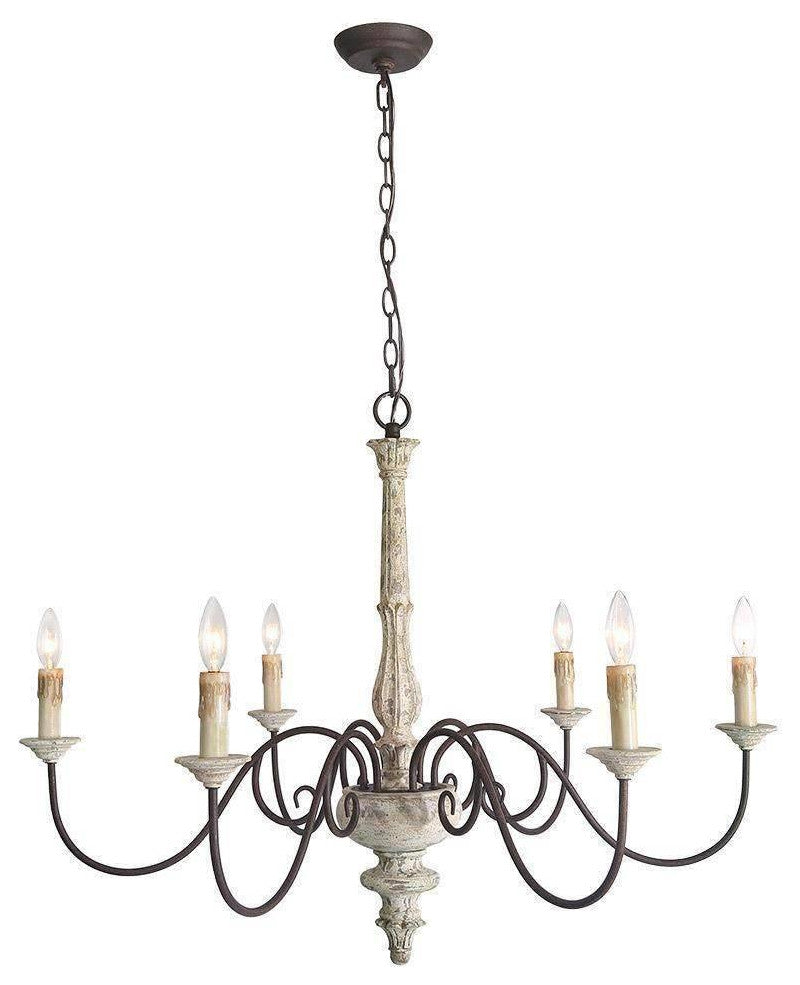 LNC 6-Light Distressed Wood French Country and Farmhouse Candle Chandelier