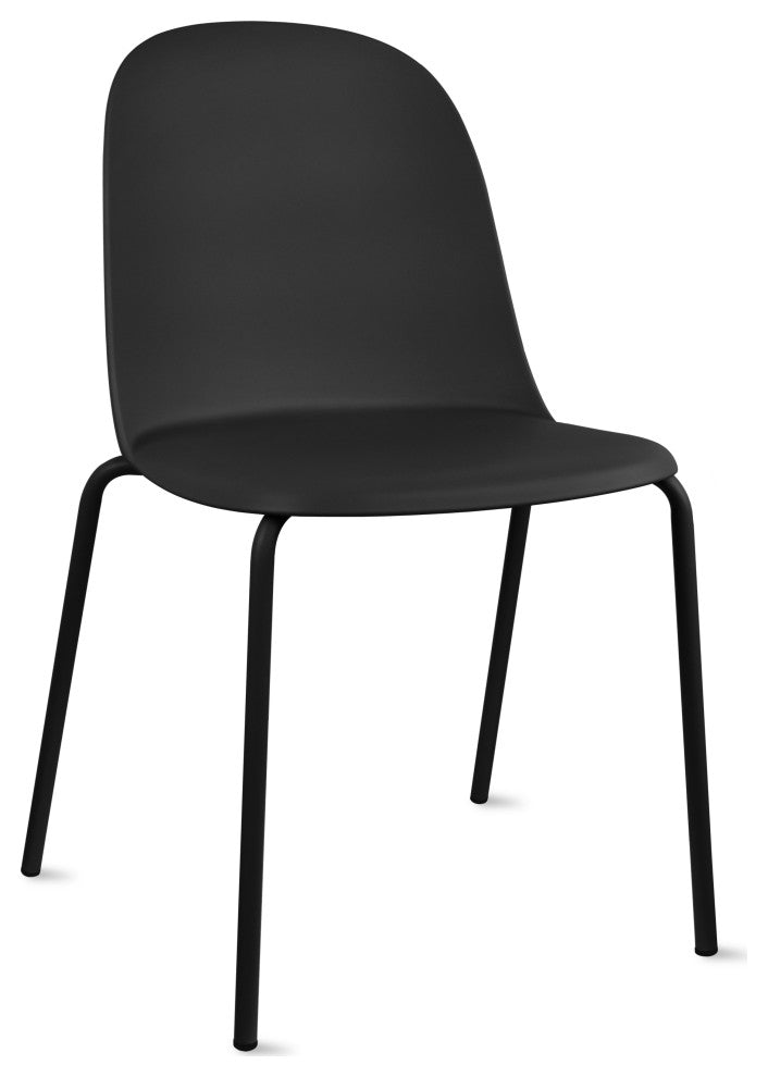 Set of 2 Modern Dining Side Chairs with Armless Plastic Seat and Metal Legs, Black