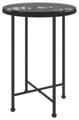vidaXL Bistro Table Patio Table with Rattan Look Black Tempered Glass and Steel