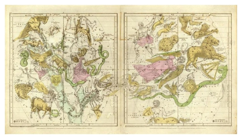 "The Constellations in April - September, 1835" Paper Art, 46"x27"