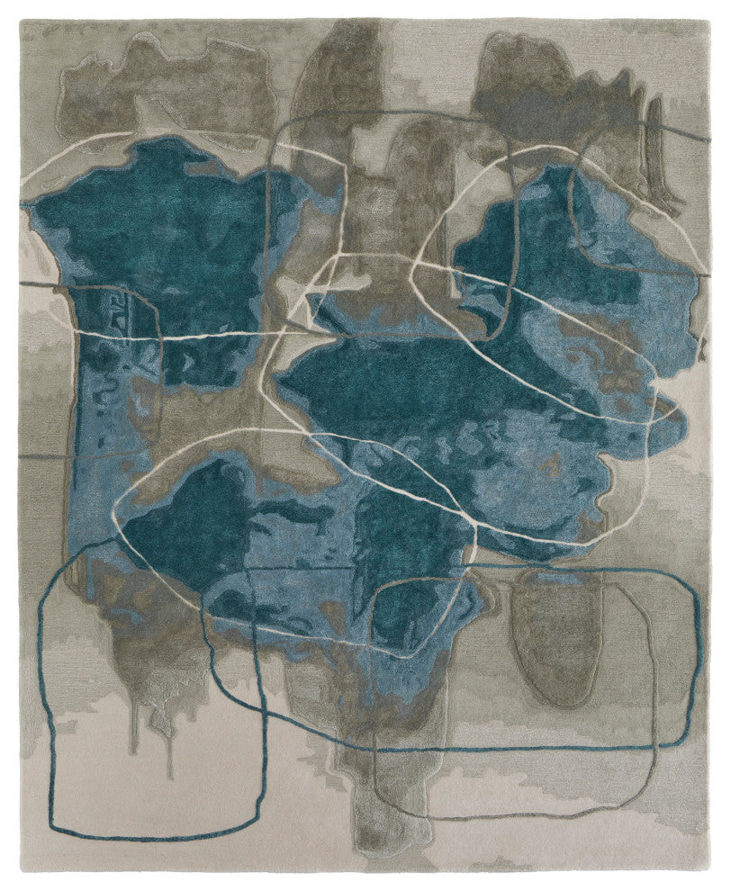 Ramiro R8885 Transitional/Industrial/Casual Rug, Blue/Green, 8'x10'