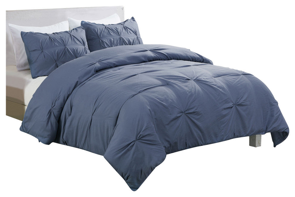 Lotus Home Pintuck Comforter Mini Set, Full/Queen, Smoke Blue