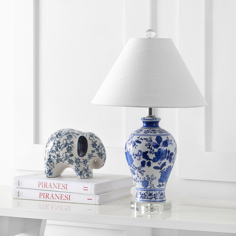 Song 21.5" Ceramic Chinoiserie Floral LED Table Lamp, Blue by JONATHAN  Y