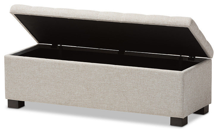 Roanoke Beige Fabric Upholstered Grid-Tufting Storage Ottoman Bench