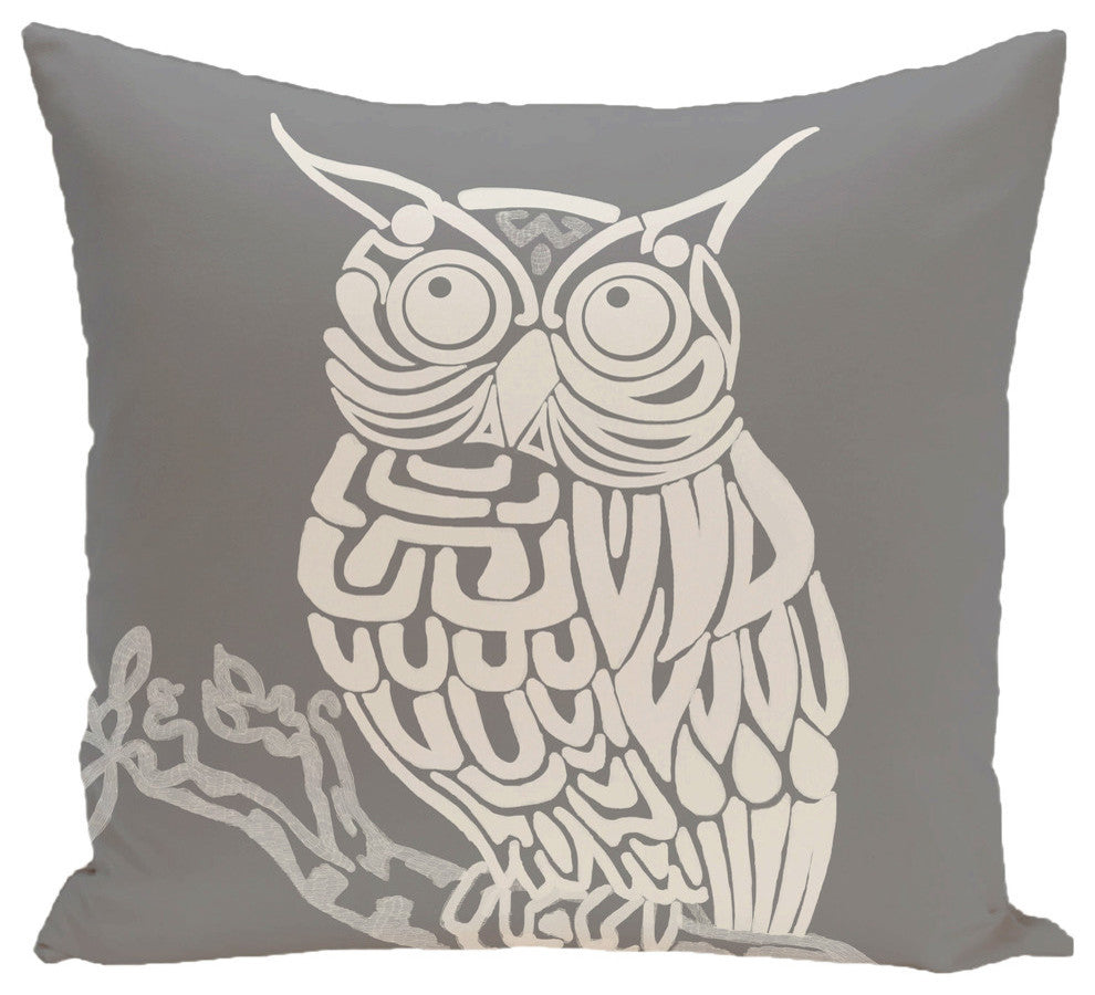 Hootie Animal Print Pillow, Gray, 16"x16"