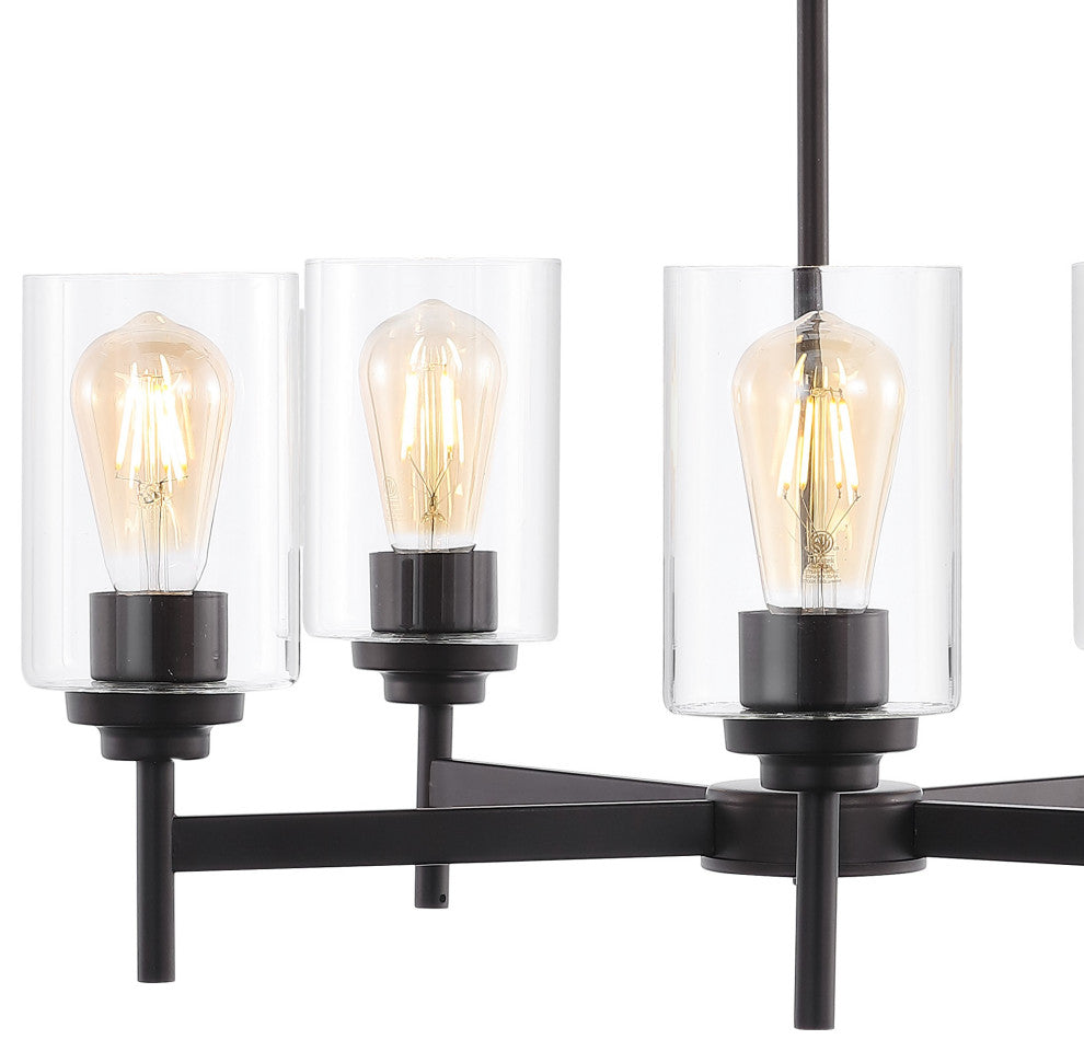 Orpheus 24" 5-Light Farmhouse Cylinder LED Chandelier, Oil Rubbed Bronze/Clear