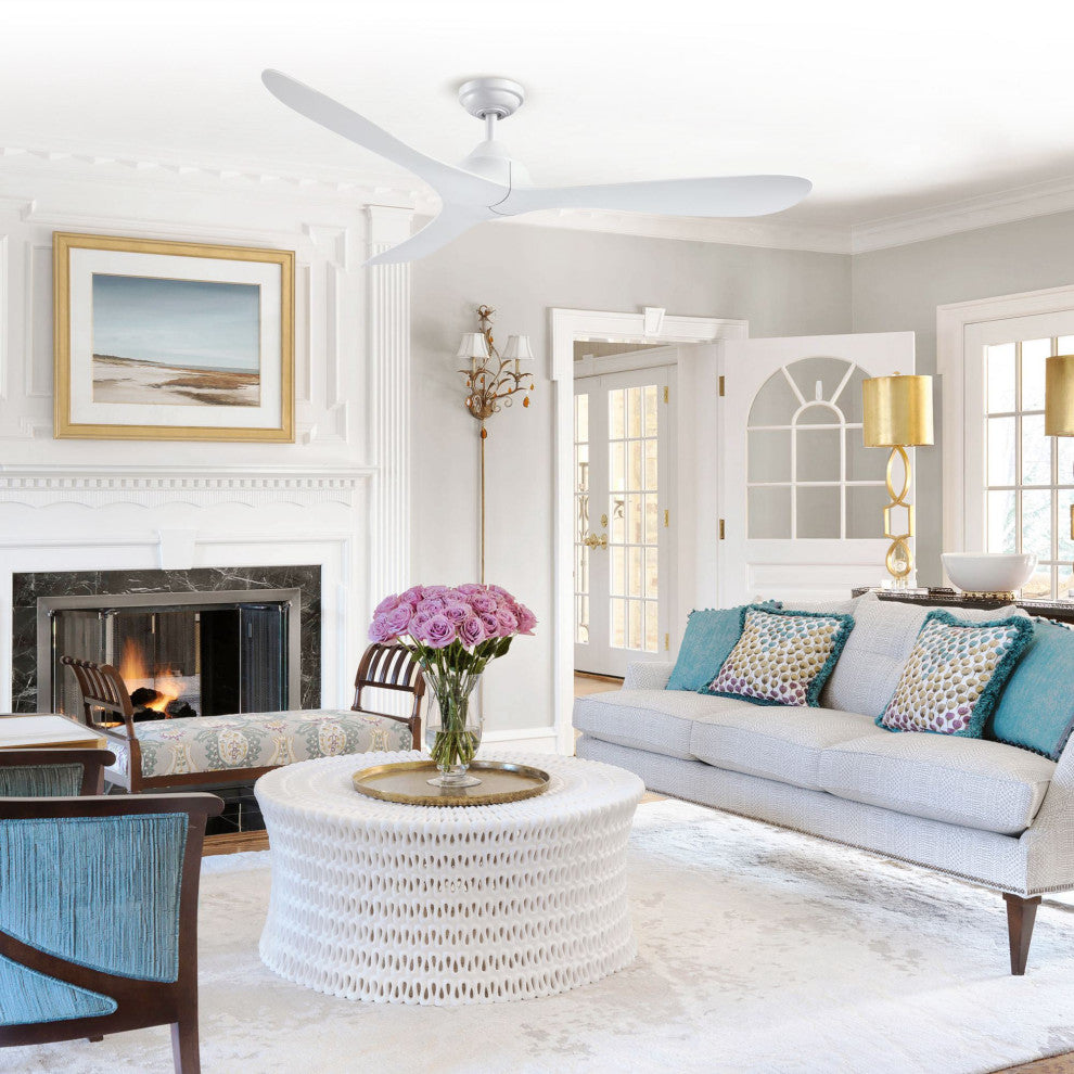 56" Modern Propeller Ceiling Fan with Remote Control and DC Reversible Motor, White