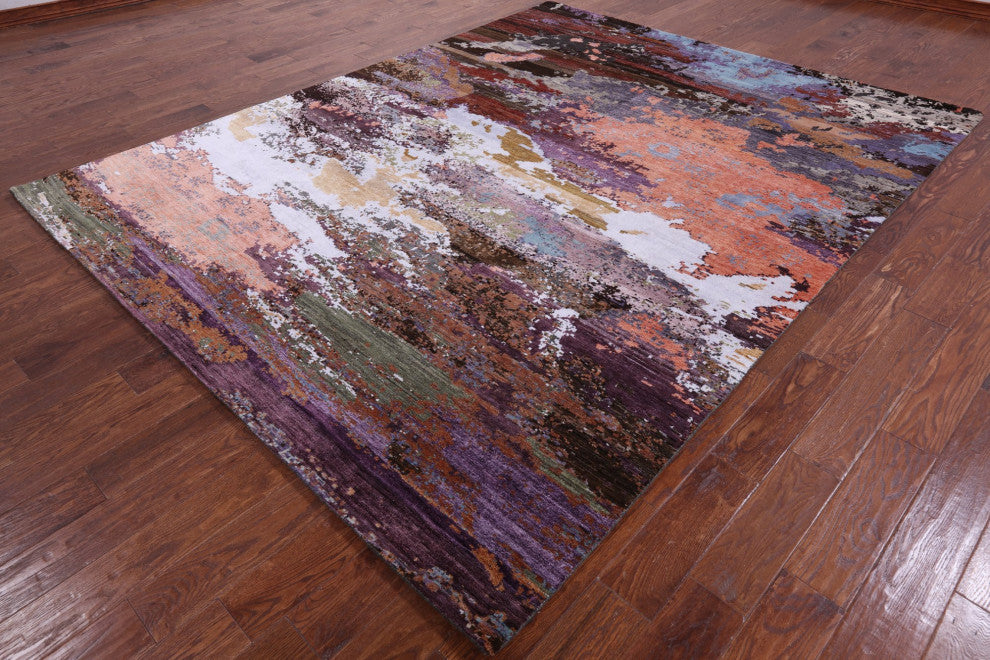 Wool and Silk Abstract Handmade Rug 7' 10" X 10' 0" Q8785