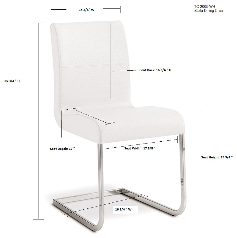 Stella Set of 2 Dining Chair, Top Grain Leather, Gray