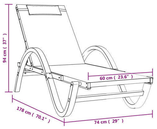 vidaXL Sun Lounger Chair with Pillow White Textilene and Solid Wood Poplar