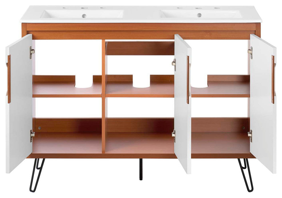 Energize 48" Double Sink Bathroom Vanity, Cherry White White